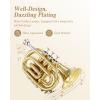 imageEastar Pocket Trumpet B Flat Brass Bb Pocket Trumpet with Mouthpiece 7C Cleaning Cloth Hard Case Gloves Full Kit Gold Lacquer ETR330Golden