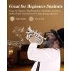 imageEastar Pocket Trumpet B Flat Brass Bb Pocket Trumpet with Mouthpiece 7C Cleaning Cloth Hard Case Gloves Full Kit Gold Lacquer ETR330Silver