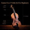 imageEastar Violin 44 Full Size for Adults Violin Set for Beginners with Hard Case Rosin Shoulder Rest Bow and Extra Strings Imprinted Finger Guide on Fingerboard EVA2Matte