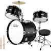 imageKids Drum Set  16 inch 3Piece Junior Drum Kit for Starter Beginners Ages 38 Including Throne Cymbal Pedal ampamp Drumsticks Mirror Black EDS285B