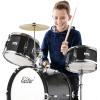imageKids Drum Set  16 inch 3Piece Junior Drum Kit for Starter Beginners Ages 38 Including Throne Cymbal Pedal ampamp Drumsticks Mirror Black EDS285B
