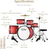 imageKids Drum Set  Eastar 16 inch 5Piece Junior Drum Kit for Beginners Teenagers with Adjustable Throne and Cymbal Pedal ampamp Drumsticks Metallic Red EDS350RD