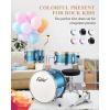 imageKids Drum Set Eastar 3Piece for Beginners 14 inch Drum Kit with Adjustable Throne Cymbal Pedal ampamp Two Pairs of Drumsticks Junior Drum Set with Bass Tom Snare Drum Metallic Sky BlueBlue