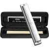 imageEastar Admiral 24 Holes Harmonica Key of C Tremolo for Beginners Adults Kids Performance Competition Mouth Organ with Hard Case and Cloth SilverSilver