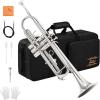 imageEastar Bb Standard Trumpet Set for Beginner Brass Student Trumpet Instrument with Hard Case Cleaning Kit 7C Mouthpiece and Gloves ETR380 Goldensilver