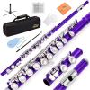 imageEastar Closed Hole 16 Keys Flute for Beginner Kids Student with Cleaning Kit Stand Case Gloves Tuning Rod Nickel EFL1Purple