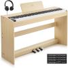 imageEastar EUP110 Digital Piano 88 Key Weighted Keyboard FullSize Home Electric Piano for Beginner with Headphone Music Stickers Screen 3Pedal Wireless Conection Recording  Light Wood Color