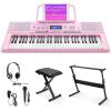 imageEastar Electronic Keyboard Piano Kit 61 Key for Beginner Children Digital E Piano with Stand Bench Music Stand and Microphone Pink Musical Instruments Gift for Kids