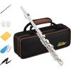imageEastar Piccolo Instrument for Beginners Students Key of C Flute Resin Hard Case Cleaning Kit Gloves 2Piece Black EPC3SSilver