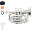 imageEastar Pocket Trumpet B Flat Brass Bb Pocket Trumpet with Mouthpiece 7C Cleaning Cloth Hard Case Gloves Full Kit Gold Lacquer ETR330Silver