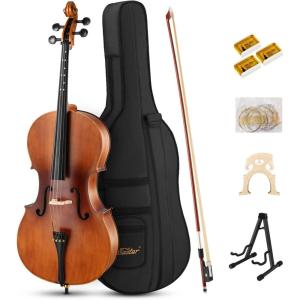 imageEastar Acoustic Cello 44 for Beginners Adult Imprinted Finger Guide for BeginnersCellos Kit with Cello Stand Case Bow Bridge Rosin Extra Set of Strings Full SizeMatt Natural Varnish