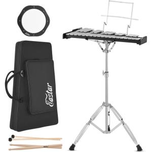 imageEastar Advanced 32 Note Glockenspiel Xylophone Bell Kit Beginner Students Percussion Kit with 8 Drum Practice Pad Adjustable Stand Glockenspiel Stick Drum Sticks and Carrying BagAdvanced 32 Note
