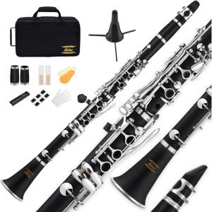 imageEastar B Flat Clarinet for Beginner Ebonite Clarinet Nickelplated with 2 Barrels 3 Reeds White Gloves Hard Case Cleaning Kt ECL300Beginner