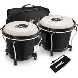 imageEastar Bongo Drums 6 and 7 Wood Percussion Instrument Bongos for Kids Adults Beginners Natural Finish EBO1Black