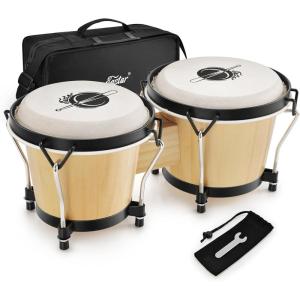 imageEastar Bongo Drums 6 and 7 Wood Percussion Instrument Bongos for Kids Adults Beginners Natural Finish EBO1Natural Finish