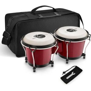 imageEastar Bongo Drums 6 and 7 Wood Percussion Instrument Bongos for Kids Adults Beginners Natural Finish EBO1Red