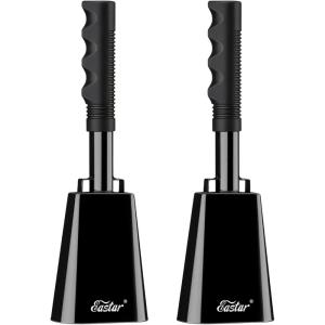 imageEastar Cow Bell with Handle 2 Pack Cowbells for Sporting Events 10 Inch Cowbells Noise Makers Cheering Bell for Football Games Stadiums Halloween Gifts Blackblack