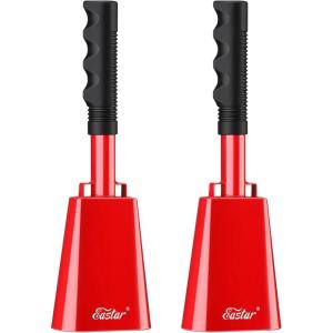 imageEastar Cow Bell with Handle 2 Pack Cowbells for Sporting Events 10 Inch Cowbells Noise Makers Cheering Bell for Football Games Stadiums Halloween Gifts Blackred