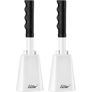 imageEastar Cow Bell with Handle 2 Pack Cowbells for Sporting Events 10 Inch Cowbells Noise Makers Cheering Bell for Football Games Stadiums Halloween Gifts Blackwhite