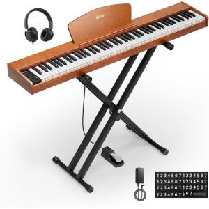 imageEastar EP80 Piano Keyboard 88 Keys Full Size Electric Keyboard Piano with VelocitySensitive Key Portable Beginner Digital Piano Bundle Piano Stand Sustain Pedal Music Stand and Headphones Brown