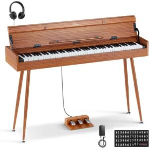 imageEastar EUP100 88 Key Weighted Keyboard Piano FullSize Home Digital Piano for Beginner with Cover Headphone Music Stickers ThreePedal Wireless Conection Recording MIDI  Retro Wood Color
