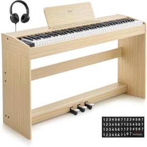 imageEastar EUP110 Digital Piano 88 Key Weighted Keyboard FullSize Home Electric Piano for Beginner with Headphone Music Stickers Screen 3Pedal Wireless Conection Recording  Light Wood Color