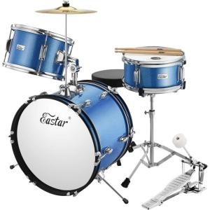 imageEastar Kids Drum Set 16 inch 3Piece Junior Drum Set Kit with Throne Cymbal Pedal ampamp DrumsticksMetallic Blue EDS280Bu