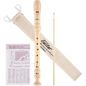 imageEastar Soprano Recorder Instrument for Kids Beginner German Fingering C Key 3 Piece with Cleaning Kit Thumb Rest Cotton Bag Fingering Chart ERS21GSB Sky Blue SchoolApprovedBeige