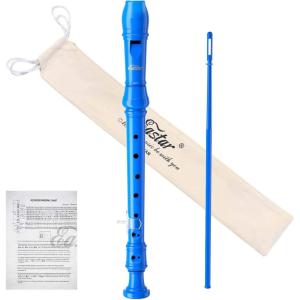 imageEastar Soprano Recorder Instrument for Kids Beginner German Fingering C Key 3 Piece with Cleaning Kit Thumb Rest Cotton Bag Fingering Chart ERS21GSB Sky Blue SchoolApprovedBlue
