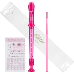 imageEastar Soprano Recorder Instrument for Kids Beginner German Fingering C Key 3 Piece with Cleaning Kit Thumb Rest Cotton Bag Fingering Chart ERS21GSB Sky Blue SchoolApprovedPink
