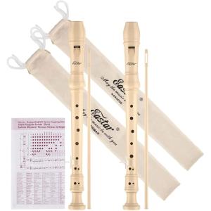 imageEastar Soprano Recorder Set of 2 Baroque German Fingering C Key Recorder Instrument for Kids Beginners 3 Piece with Cleaning Kit Thumb Rest Cotton Bag Fingering Chart ERS22B SchoolApproved