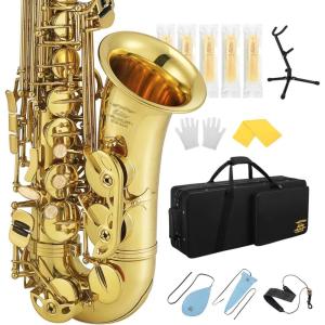 imageEastar Student Alto Saxophone E Flat for Beginner Sax Full Kit with Carrying Case Mouthpiece Straps Reeds Stand Golden Lacquer ASGold