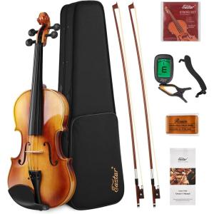 imageEastar Violin 44 Full Size for Adults Violin Set for Beginners with Hard Case Rosin Shoulder Rest Bow and Extra Strings Imprinted Finger Guide on Fingerboard EVA2Two Bows