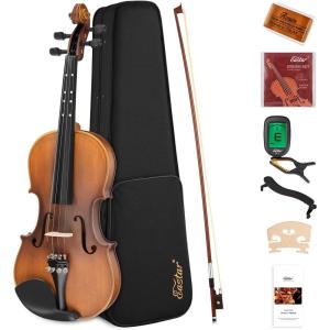 imageEastar Violin 44 Full Size for Adults Violin Set for Beginners with Hard Case Rosin Shoulder Rest Bow and Extra Strings Imprinted Finger Guide on Fingerboard EVA2Matte