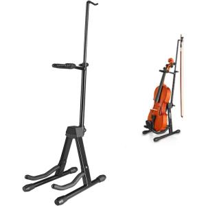 imageEastar Violin Stand with Bows Stand for acoustic Guitar Bass Mandolin BanjoPortable and Adjustable Holder BlackEasy to Install and SturdyBlack