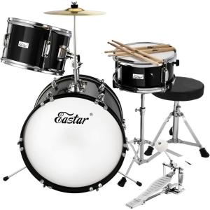 imageKids Drum Set  16 inch 3Piece Junior Drum Kit for Starter Beginners Ages 38 Including Throne Cymbal Pedal ampamp Drumsticks Mirror Black EDS285B