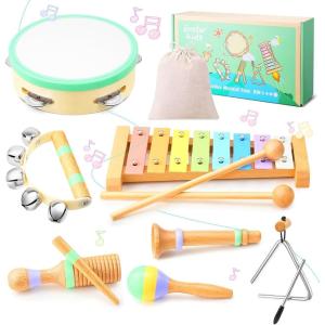imageMontessori Musical Instruments for Toddlers Wooden Musical Toys for Kids 3 Eastar Kido Percussion Instruments Set for Boys Girls Preschool Educational Toys with Storage Bag Christmas Birthday KW1