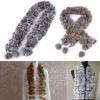 imageWinter Fashion Warm Long Genuine Rabbit Fur Ball Women Scarf Shawl Wraps 124x105 cm Natural BrownNatural Brown