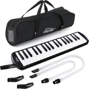 imageEastar 32 Key Melodica Instrument Keyboard Soprano Air Piano with 2 Double Mouthpieces Tube Carrying Bag Black37 Key